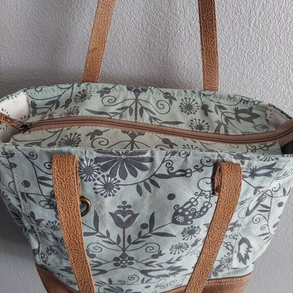 Myra Bag Efflorescence Upcycled Canvas & Leather Tote Bag  - Picture 4 of 6